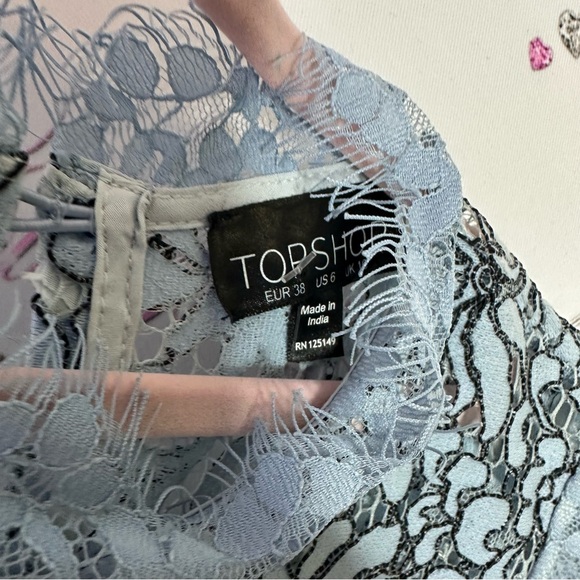 Topshop dress lace blue black mock neck floral flowers formal summer classic - Picture 3 of 5